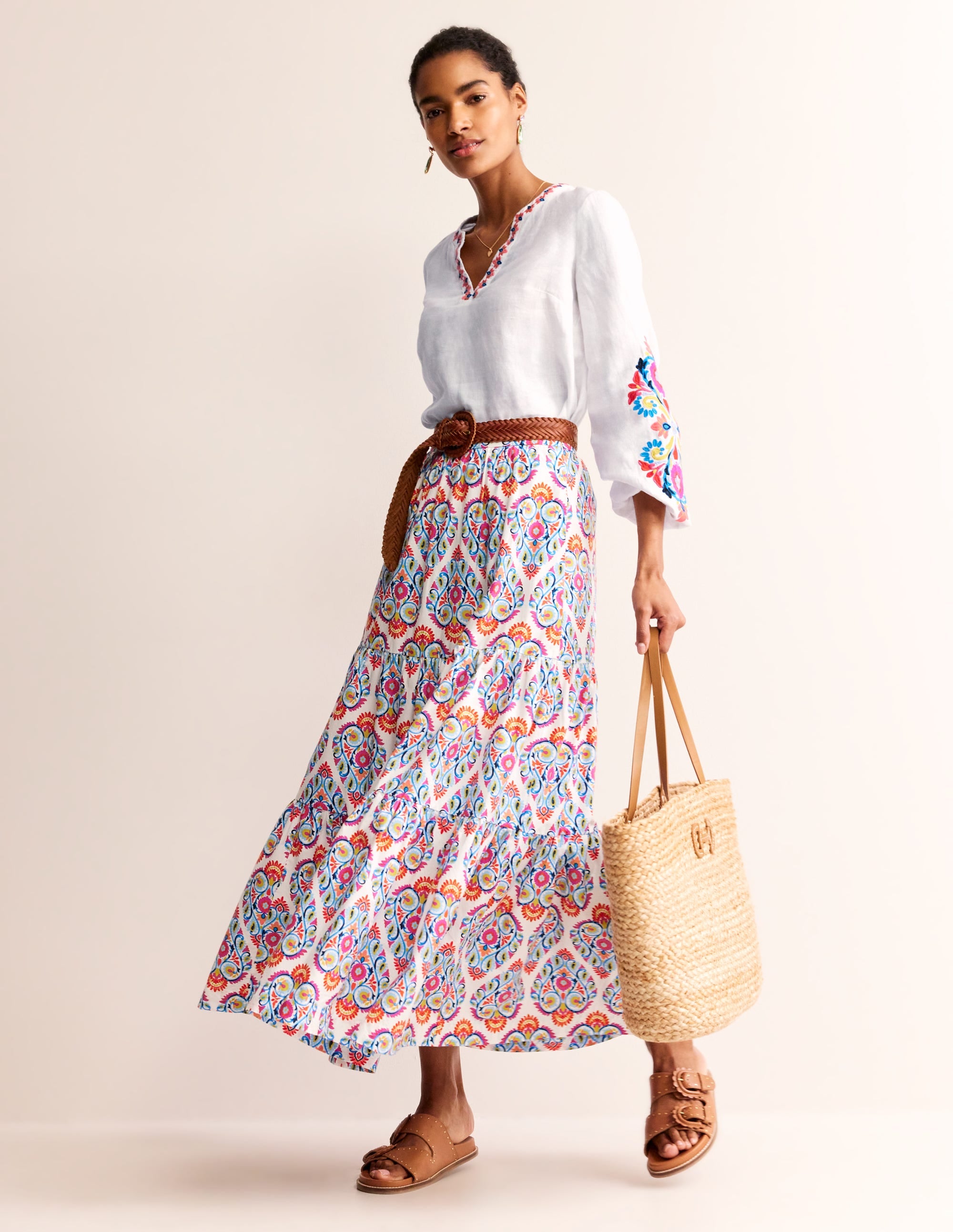 Bonnie Linen Top-White, Multi Floral - Image 5