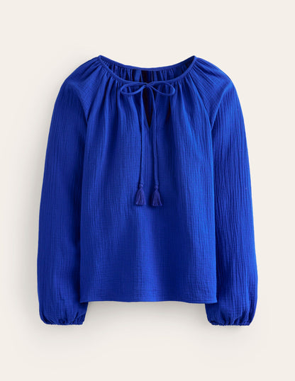 Doublecloth Blouson Sleeve Top-Surf the Web-6