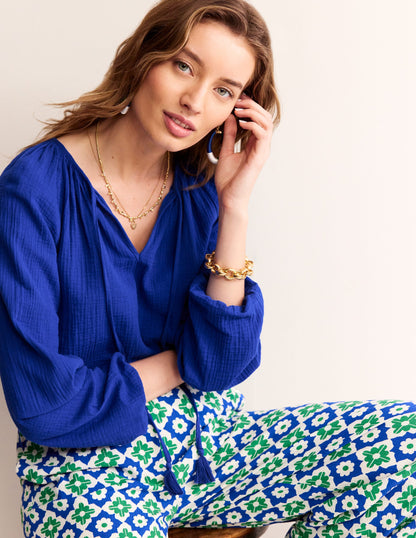 Doublecloth Blouson Sleeve Top-Surf the Web-1