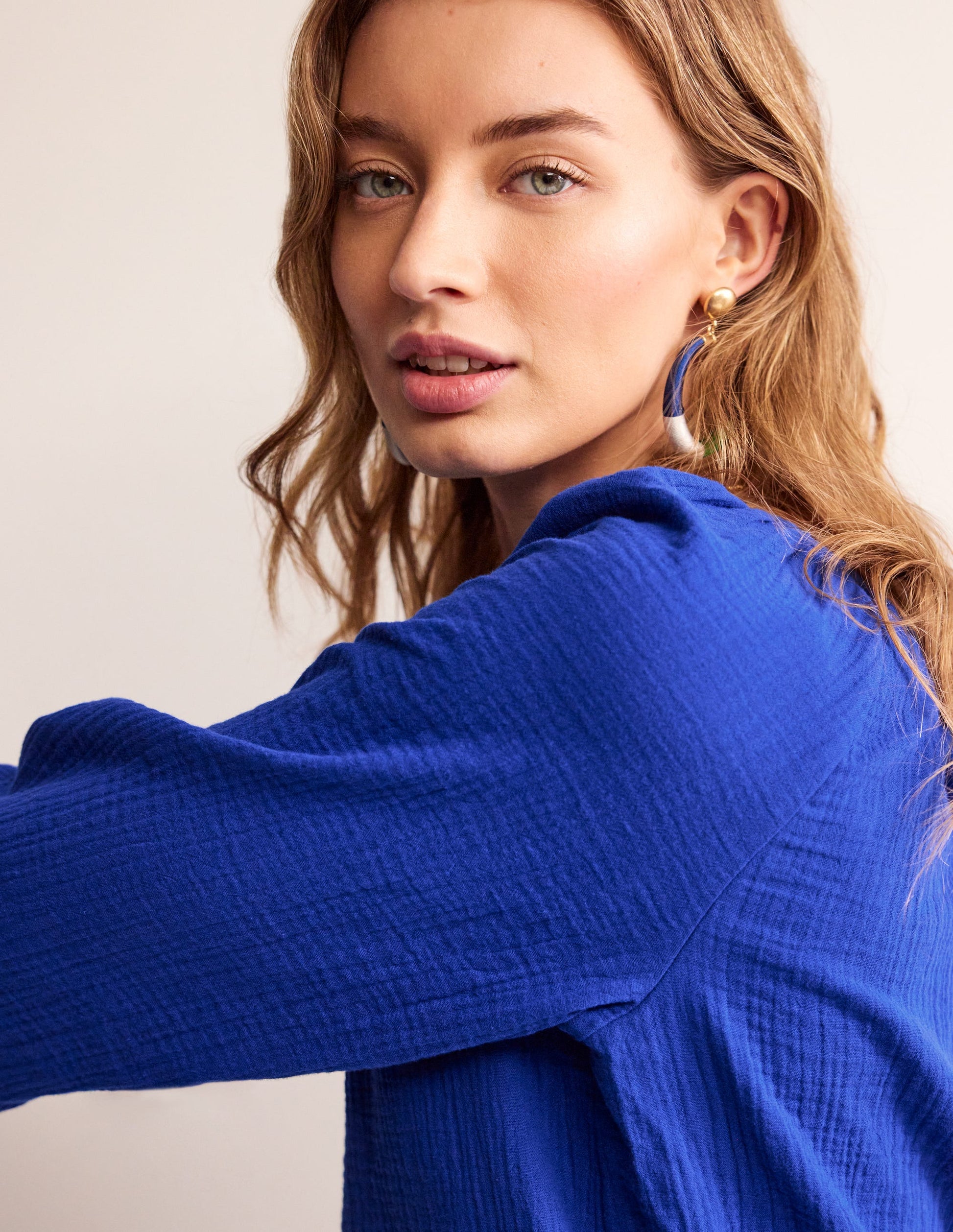 Doublecloth Blouson Sleeve Top-Surf the Web-2