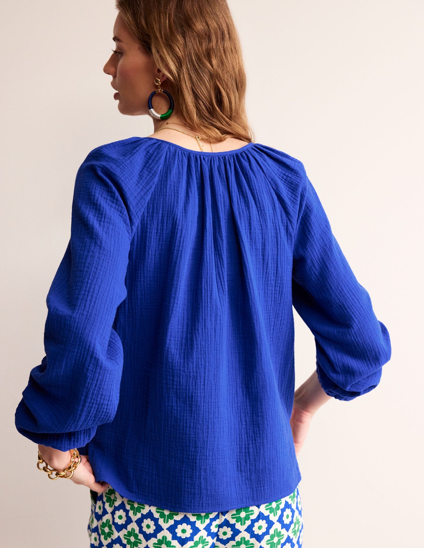 Doublecloth Blouson Sleeve Top-Surf the Web
