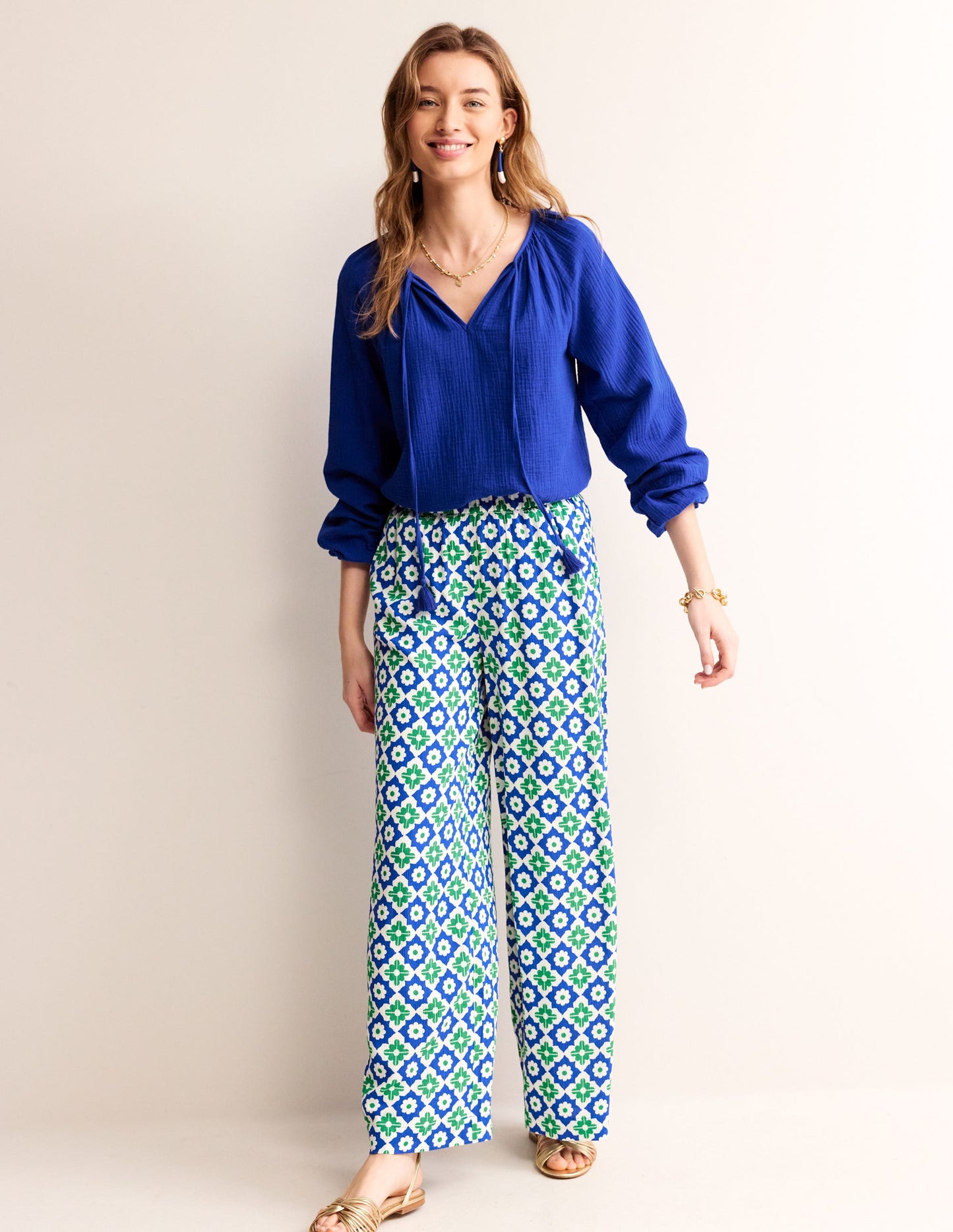 Doublecloth Blouson Sleeve Top-Surf the Web