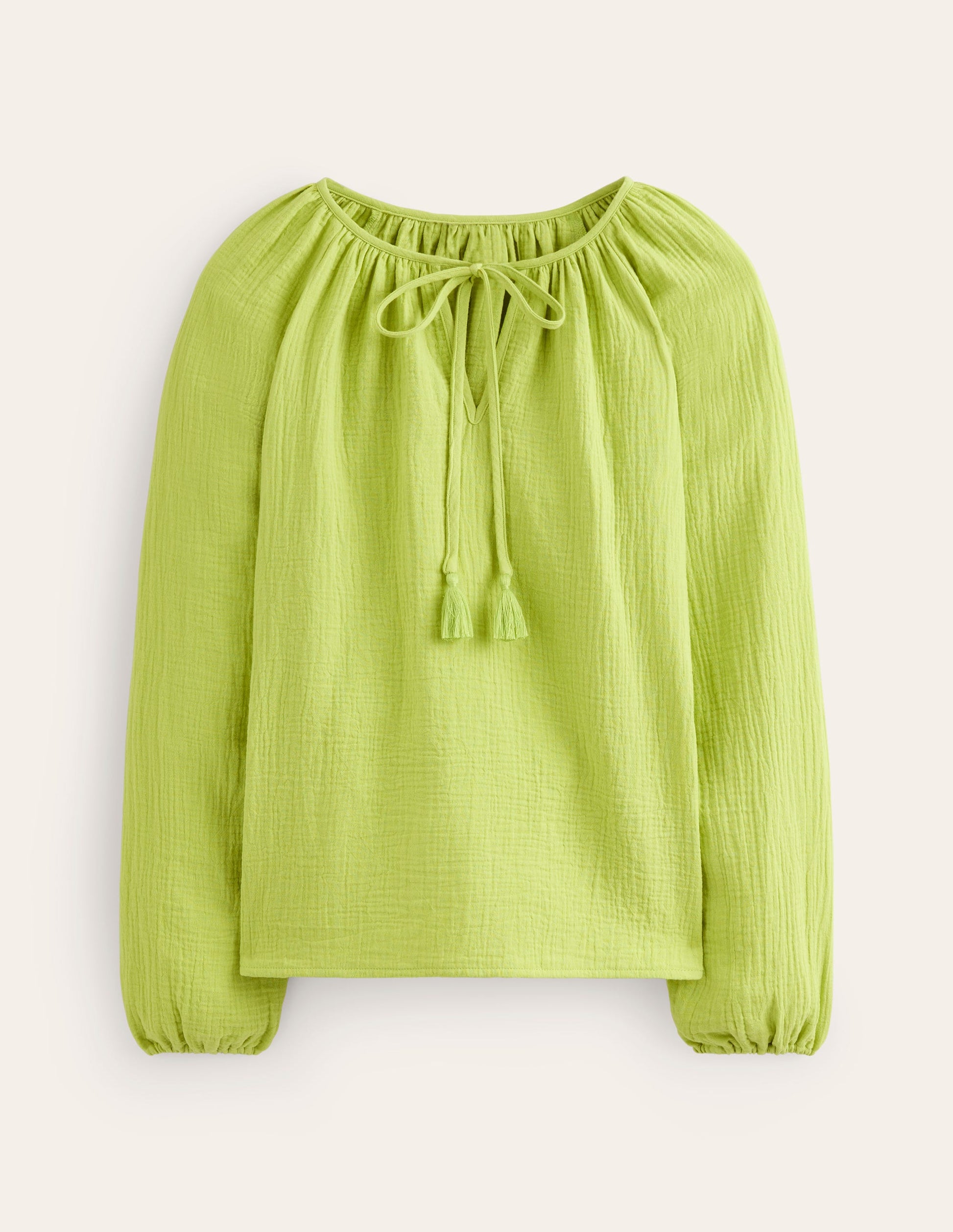 Doublecloth Blouson Sleeve Top-Bright Chartreuse-5