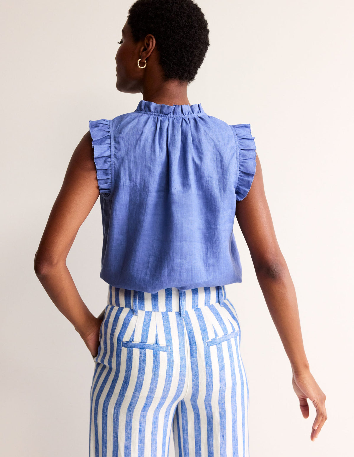Frill Sleeve Linen Notch Top-Ebb & Flow - Image 3