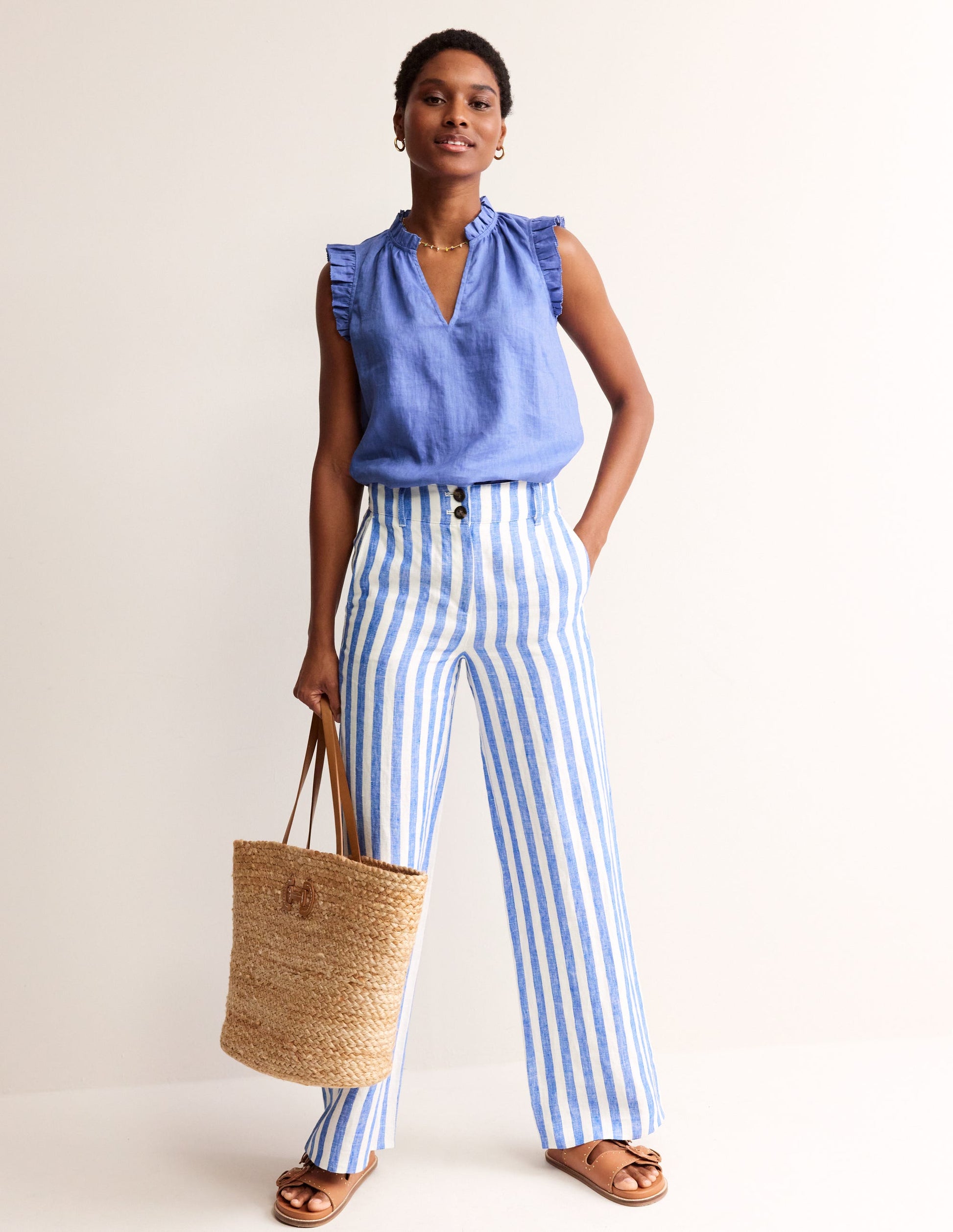 Frill Sleeve Linen Notch Top-Ebb & Flow-4