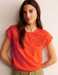 Sasha Broderie T-Shirt-Mandarin Orange