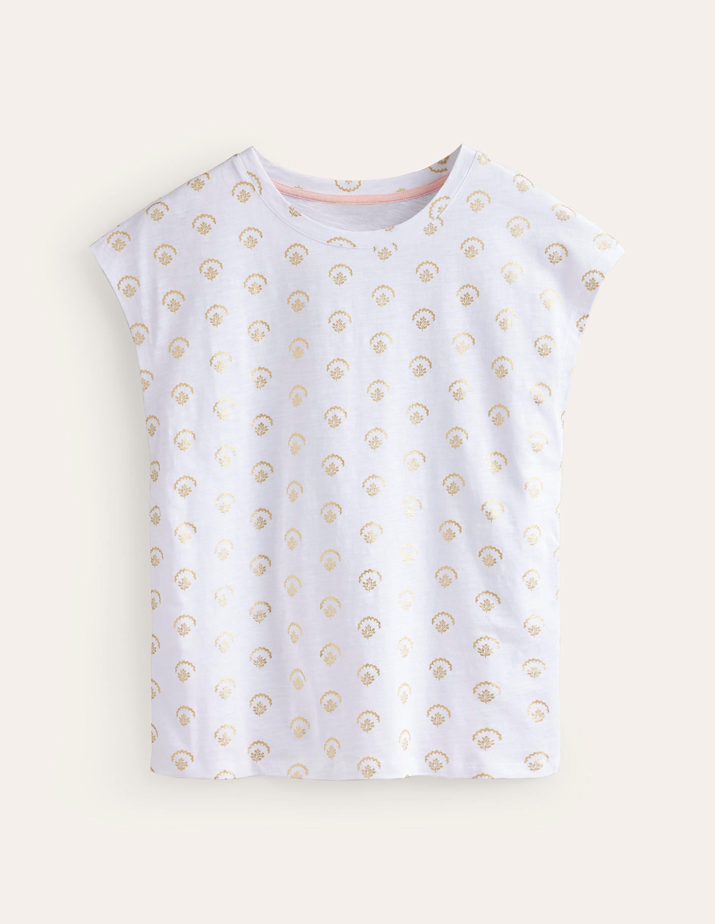 Louisa Printed Slub T-Shirt-White, Ditsy Vine Foil - Image 5