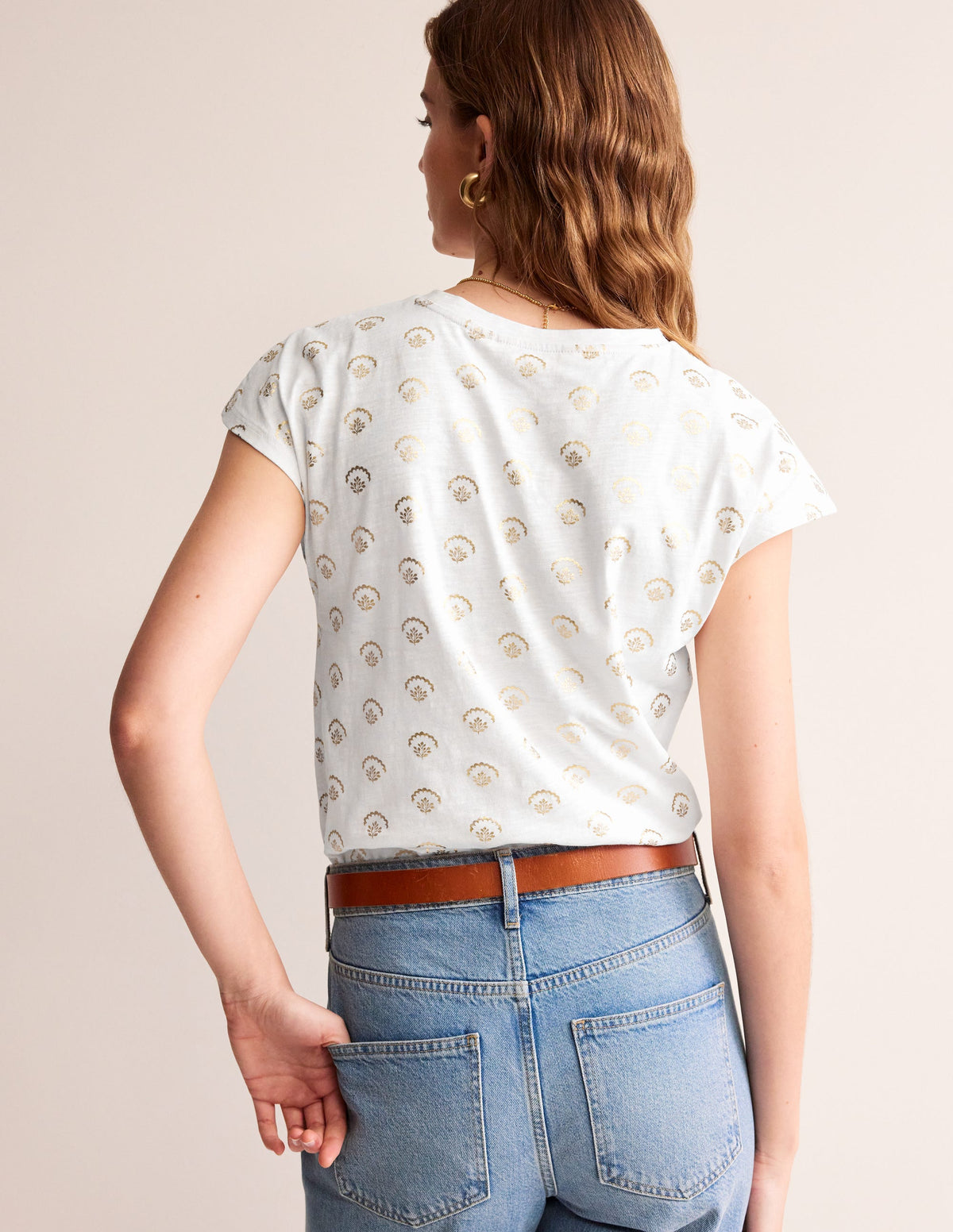 Louisa Printed Slub T-Shirt-White, Ditsy Vine Foil-3