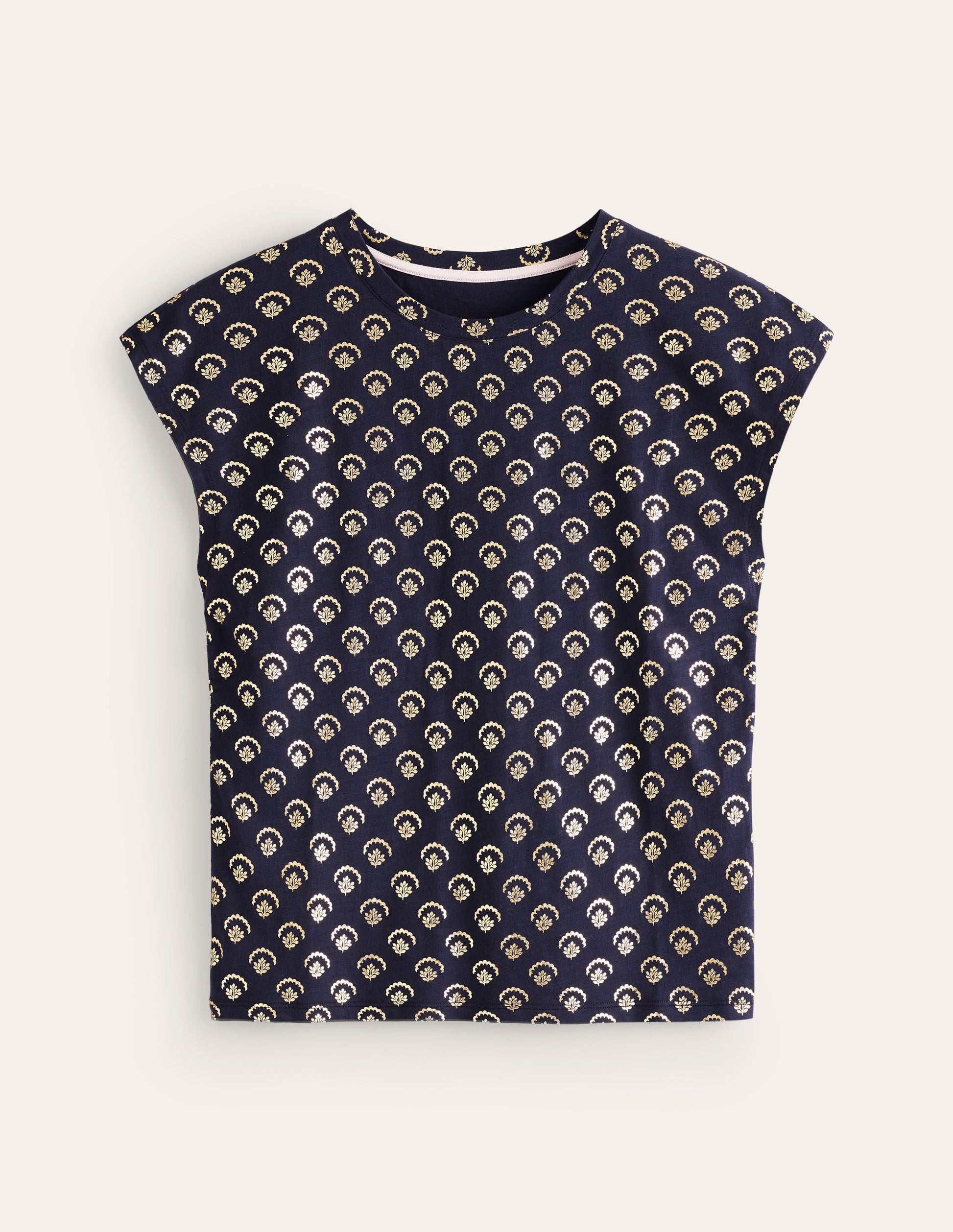 Louisa Printed Slub T-Shirt-Navy, Ditsy Vine Foil-5
