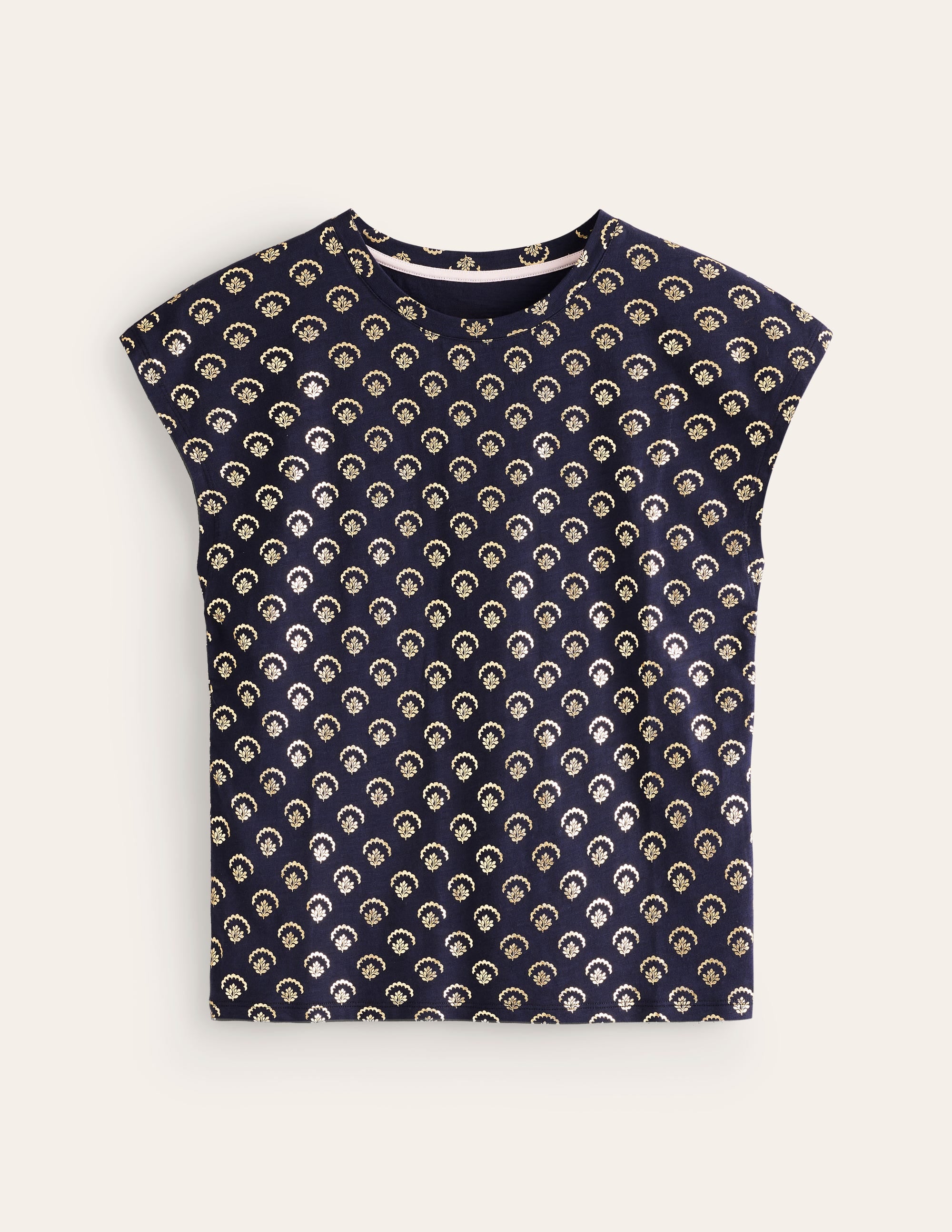 Louisa Printed Slub T-Shirt-Navy, Ditsy Vine Foil - Image 5