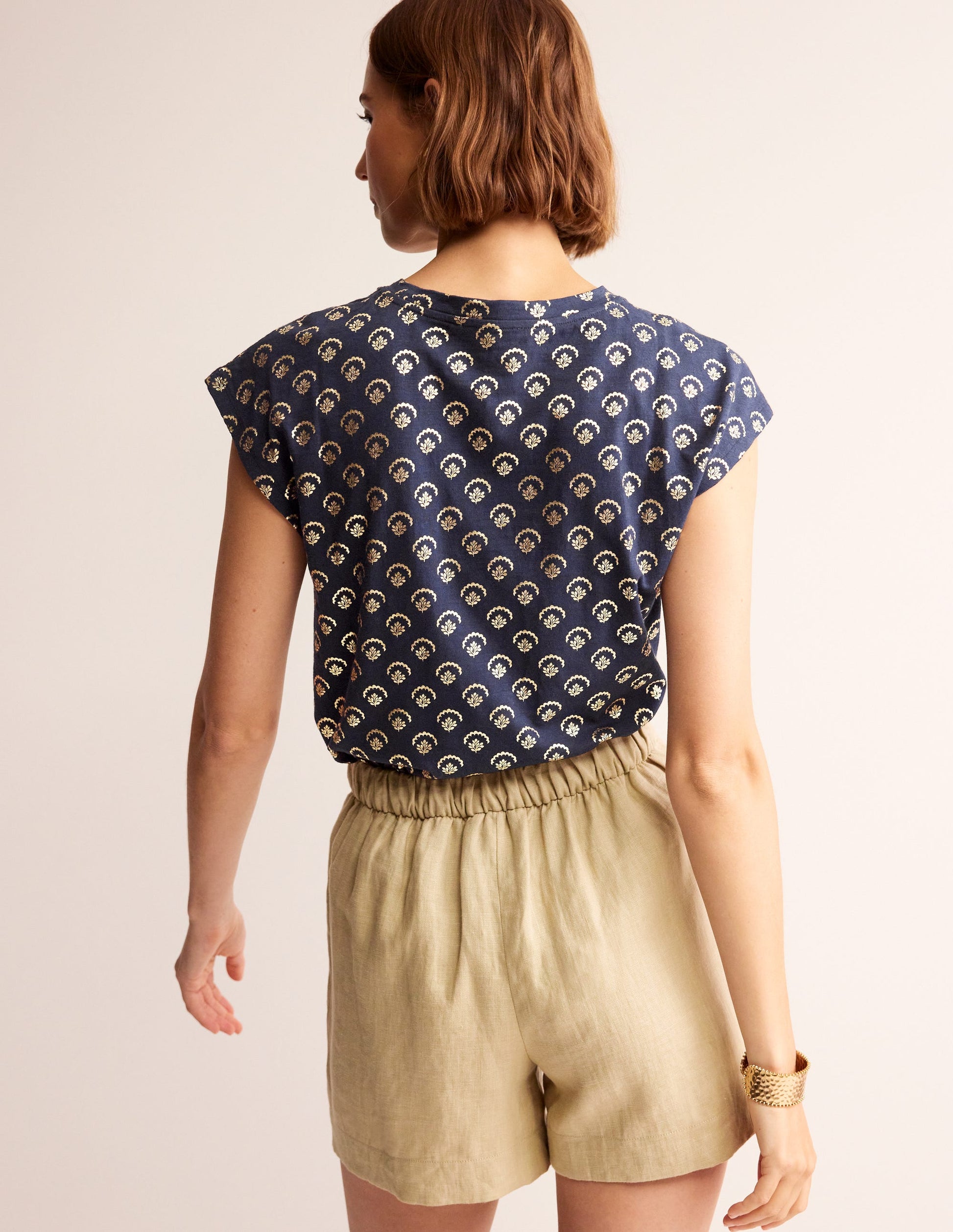 Louisa Printed Slub T-Shirt-Navy, Ditsy Vine Foil-3