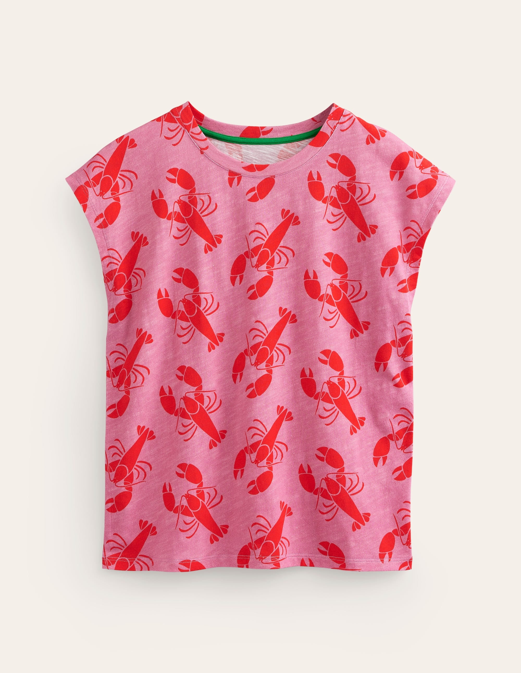 Louisa Printed Slub T-Shirt-Cashmere Rose, Lobster Small - Image 4