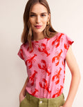 Louisa Printed Slub T-Shirt-Cashmere Rose, Lobster Small