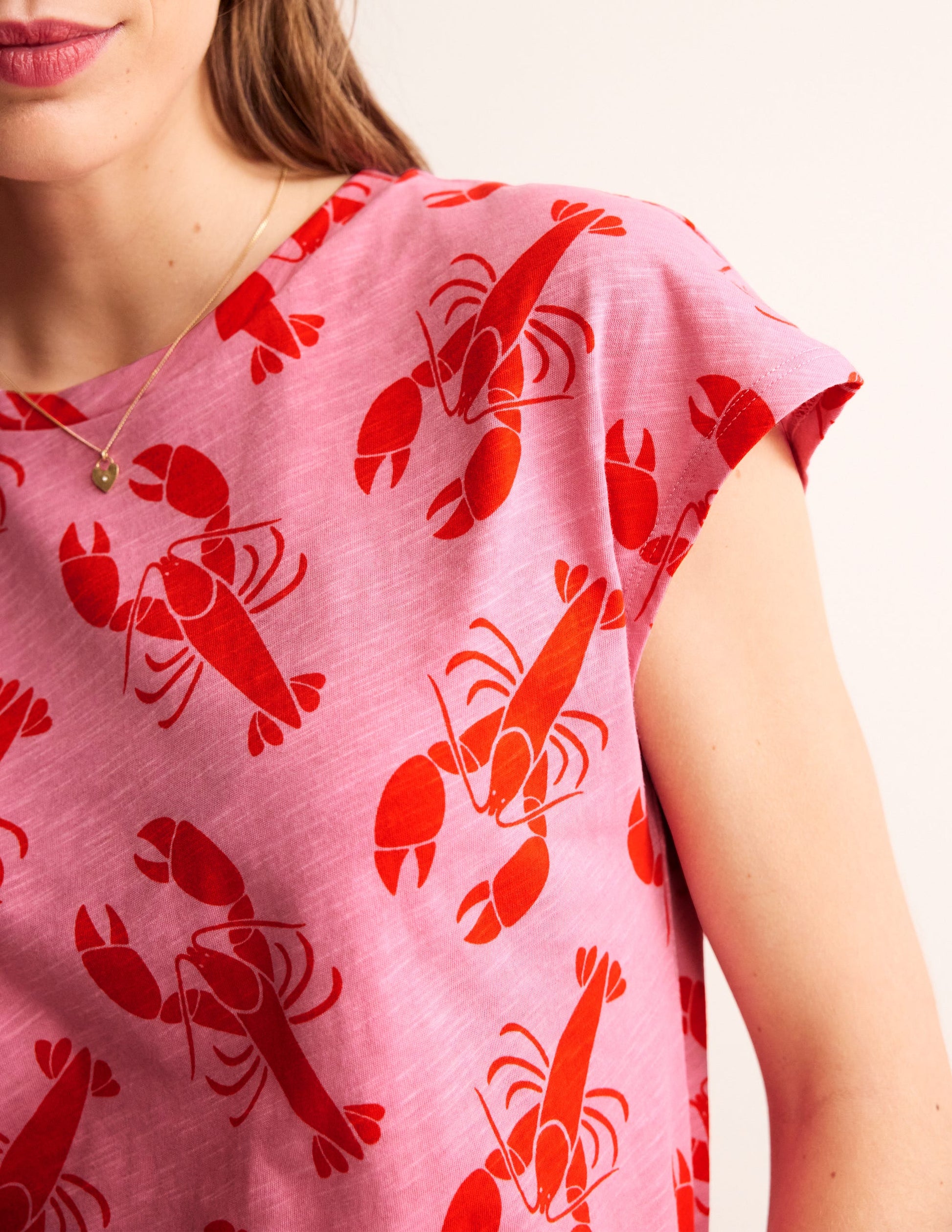 Louisa Printed Slub T-Shirt-Cashmere Rose, Lobster Small-2