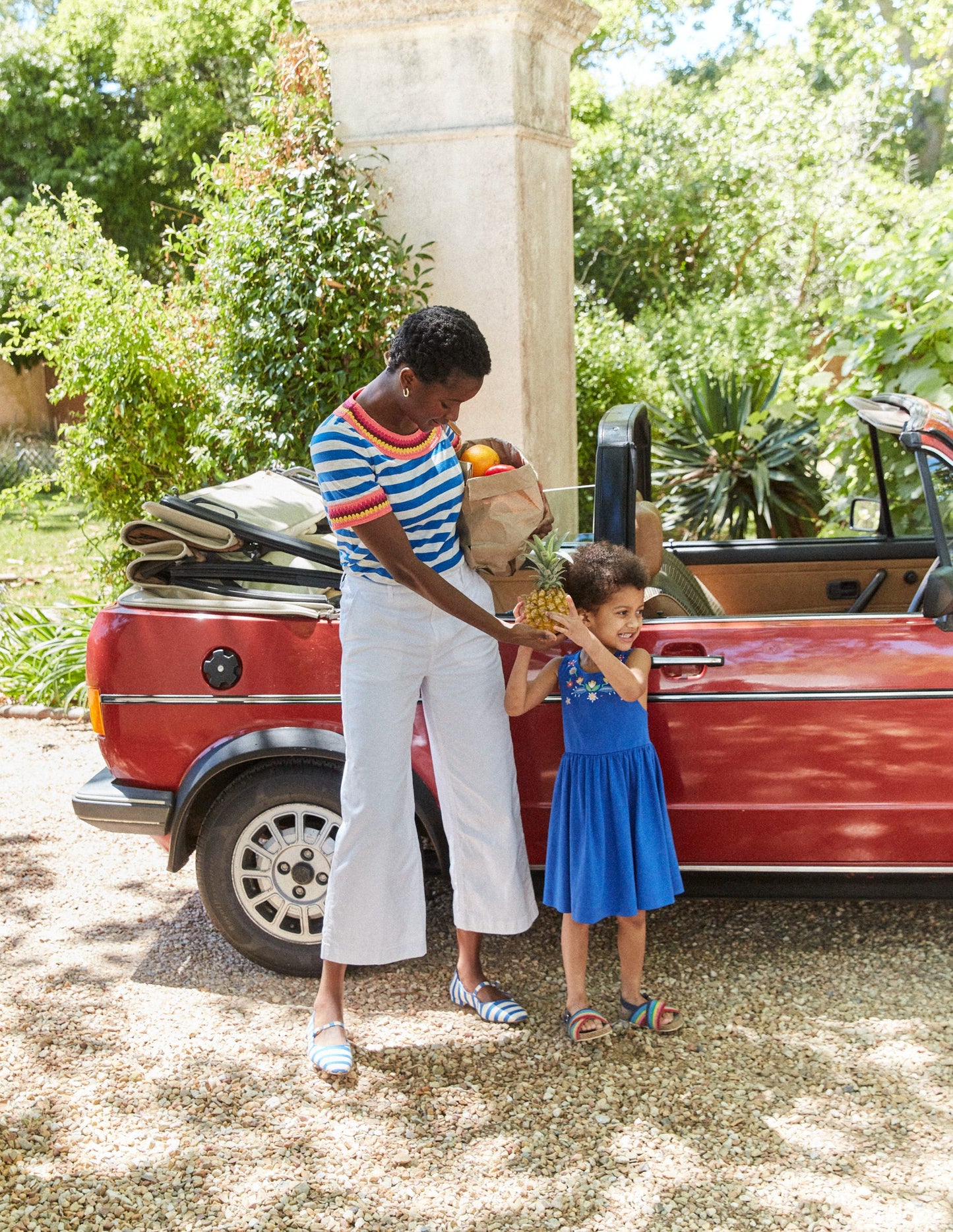 Crochet Crew Neck T-shirt-Blue, Ivory