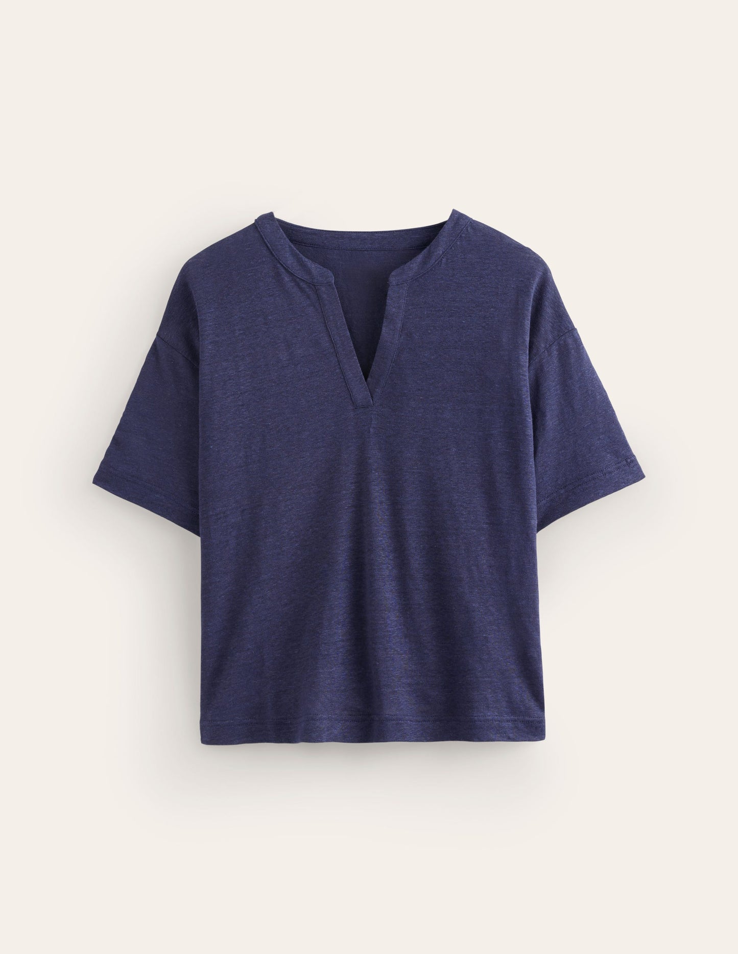 Notch Neck Linen Henley Top-Navy