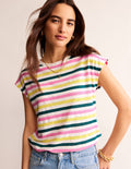 Louisa Crew Neck Linen T-shirt-Multi Stripe