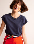 Louisa Crew Neck Linen T-shirt-Navy