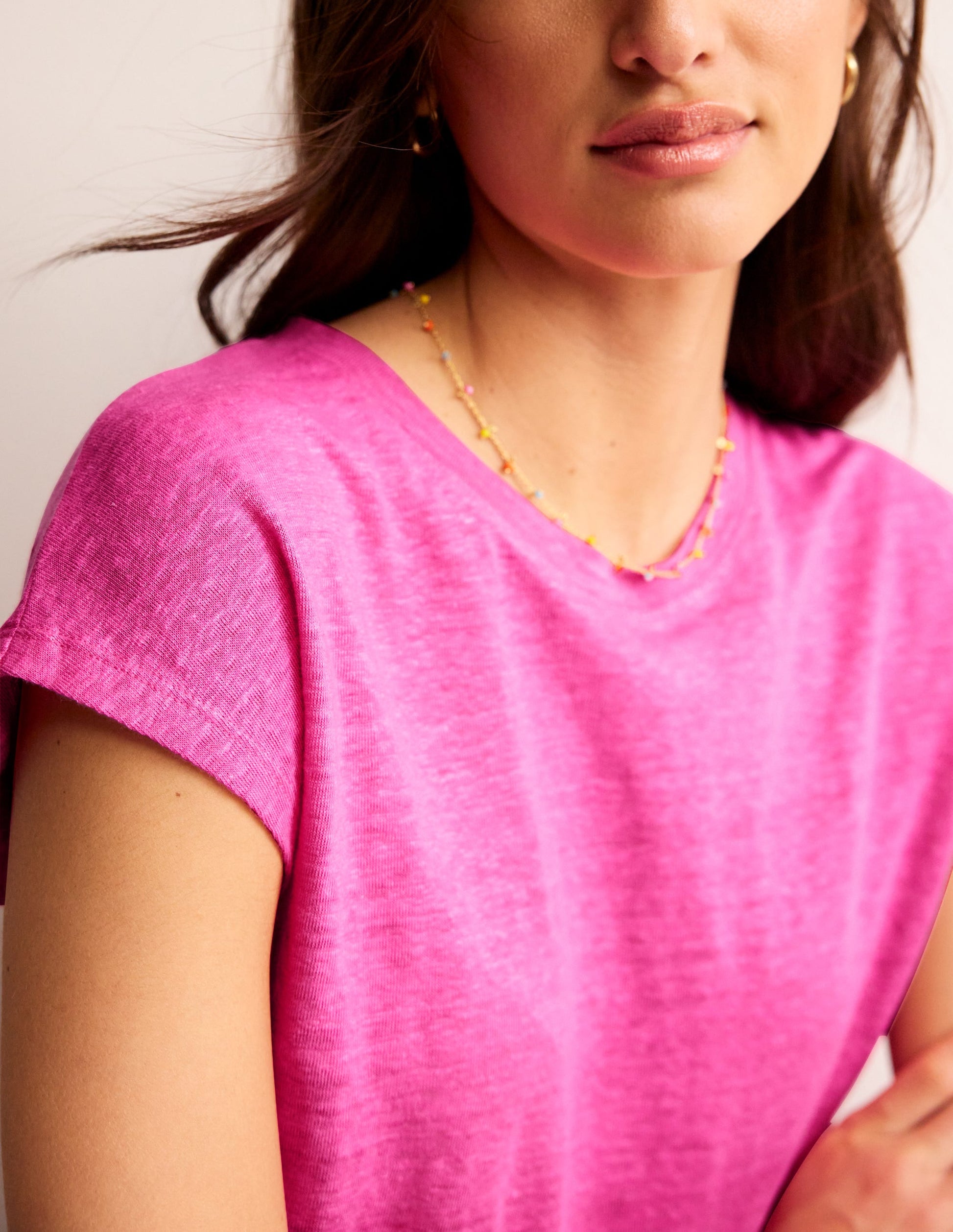 Louisa Crew Neck Linen T-shirt-Sangria Sunset-2