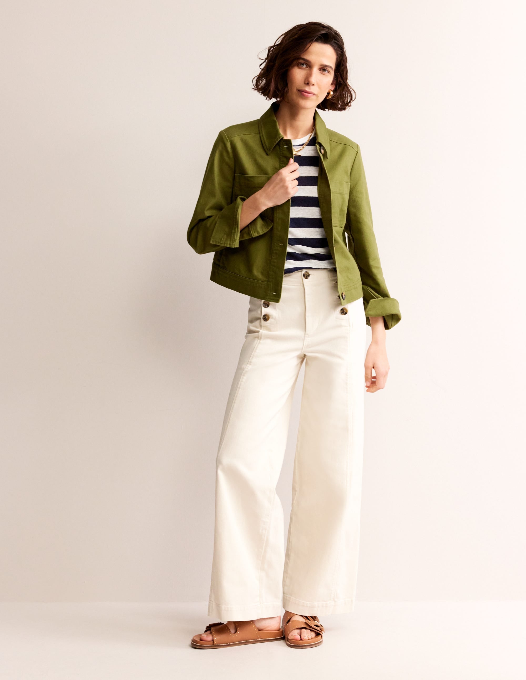 Louisa Crew Neck Linen T-shirt-Navy, Ivory Stripe - Image 4