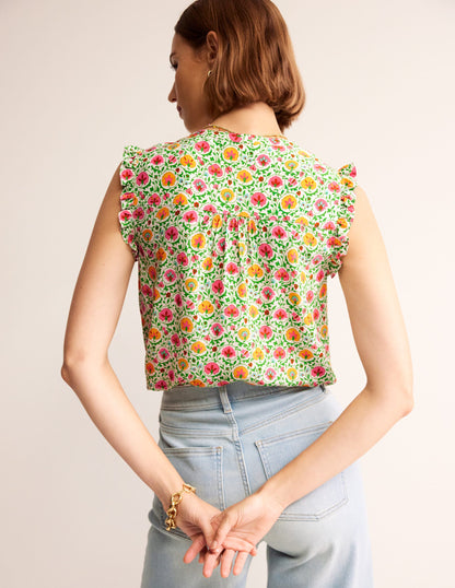 Alicia Button Down Top-Green, Enchanting Bloom-3