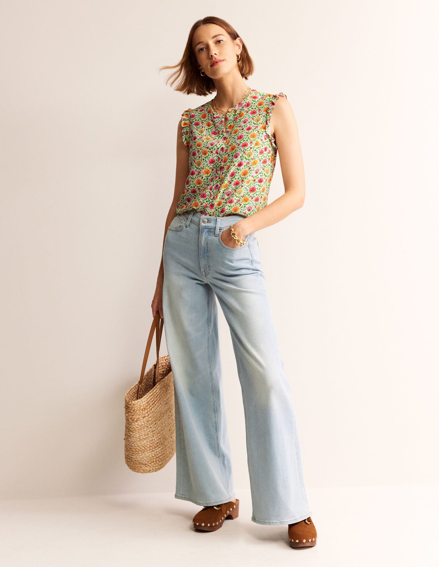 Alicia Button Down Top-Green, Enchanting Bloom