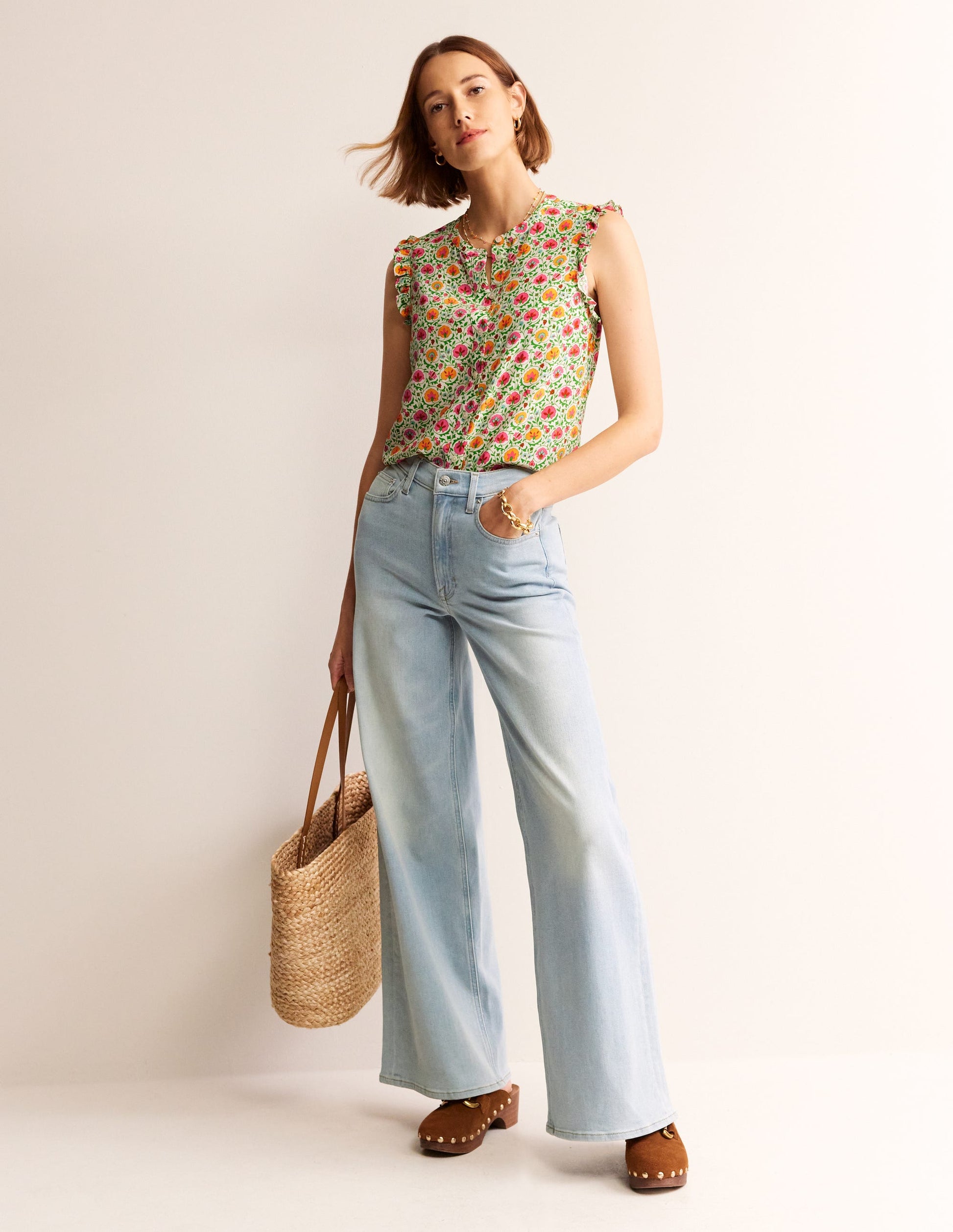 Alicia Button Down Top-Green, Enchanting Bloom-4