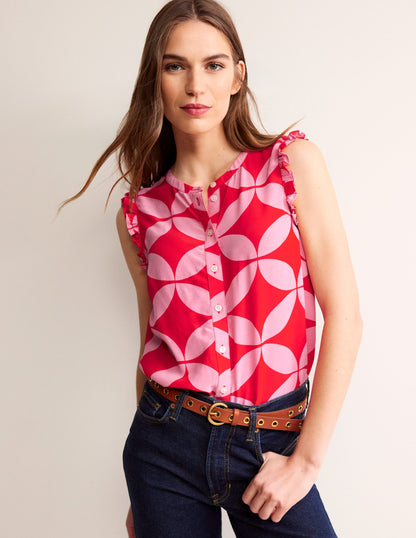 Alicia Button Down Top-Flame Scarlet, Diamond Terrace-1