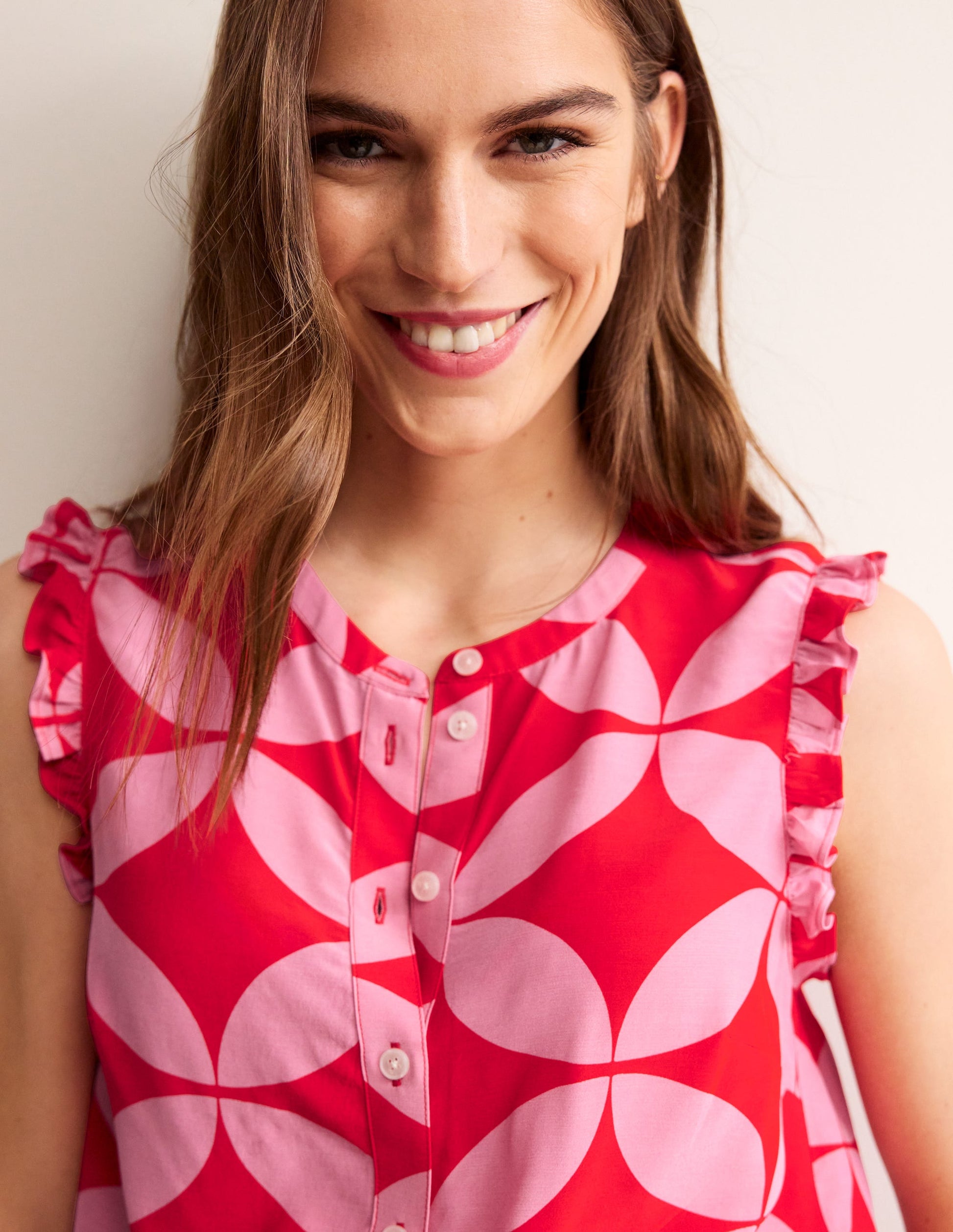 Alicia Button Down Top-Flame Scarlet, Diamond Terrace-2