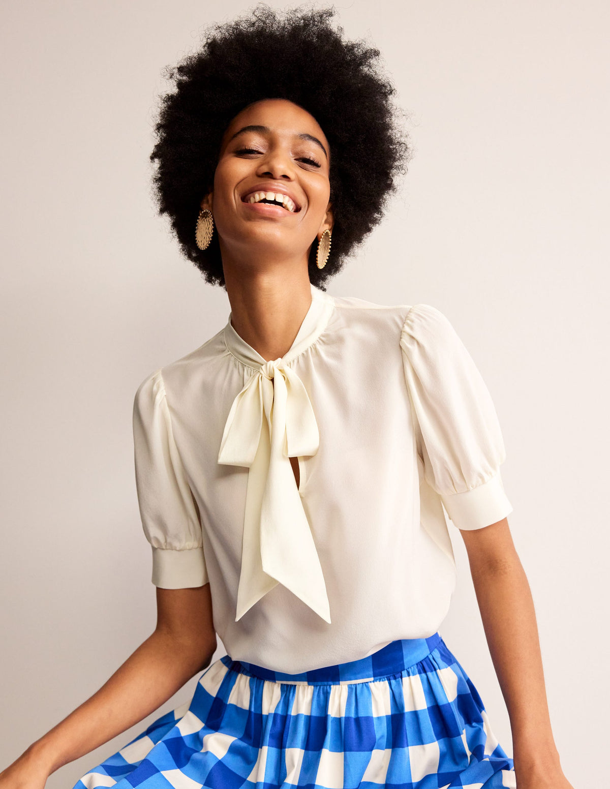 Pussy-Bow Silk Blouse-Ivory - Image 1