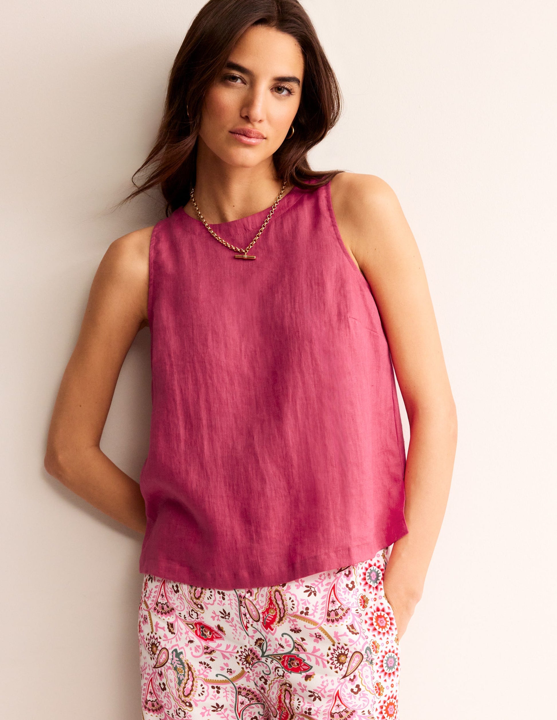 Linen Sleeveless Shell Top-Rethink Pink-1