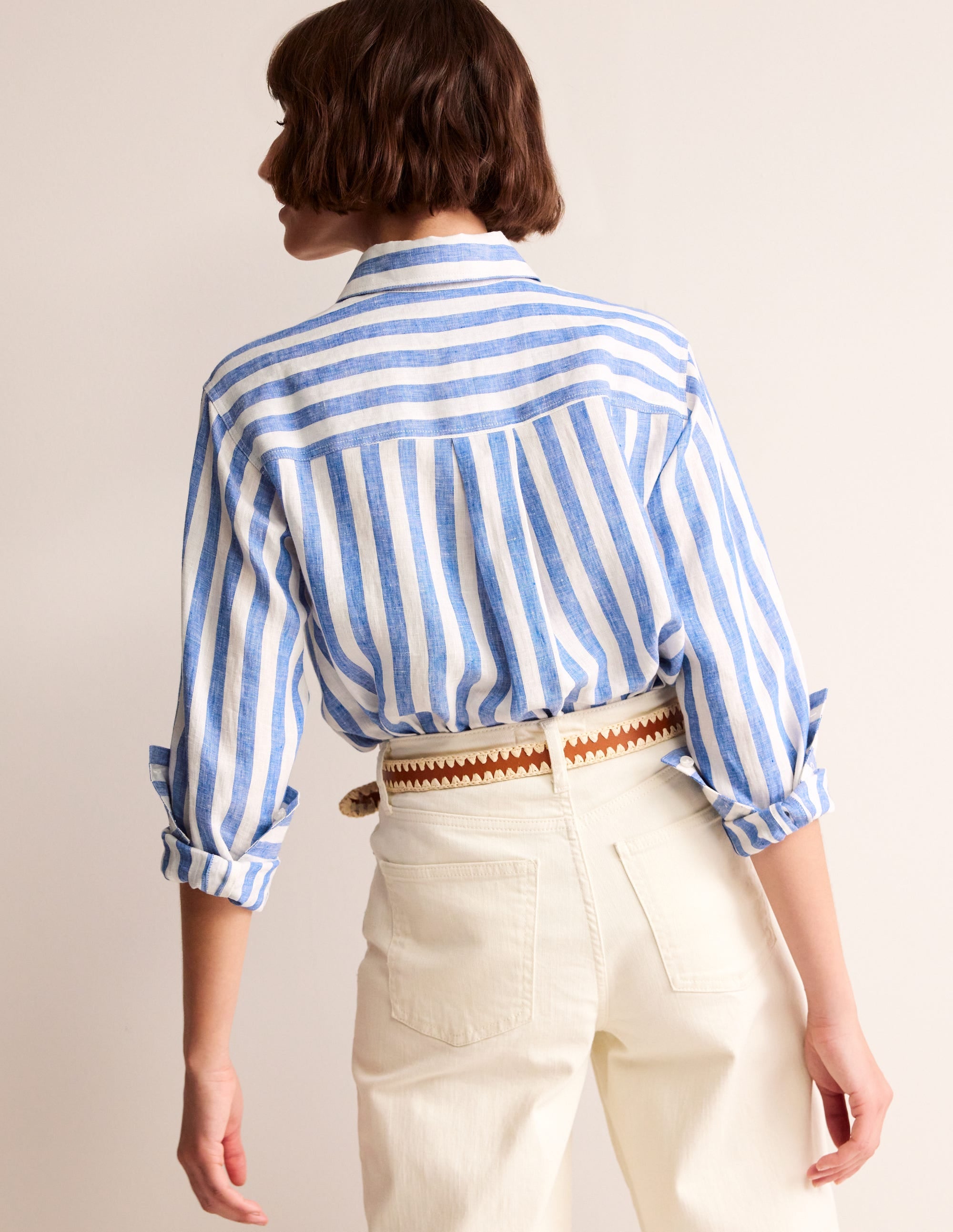 Connie Relaxed Linen Shirt-Cobalt Stripe - Image 3