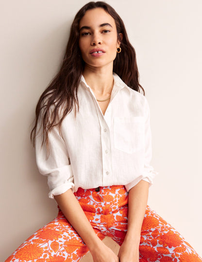 Connie Relaxed Linen Shirt-White-4