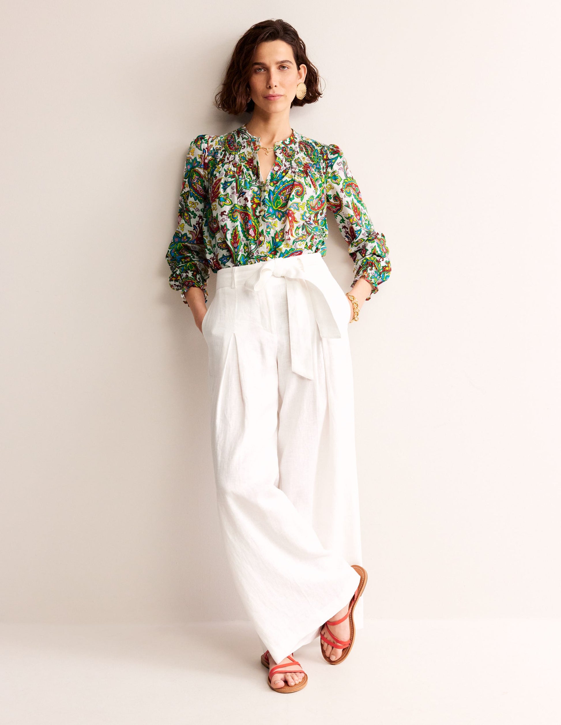 Helena Cotton Blouse-Ivory, Paisley Azure-4