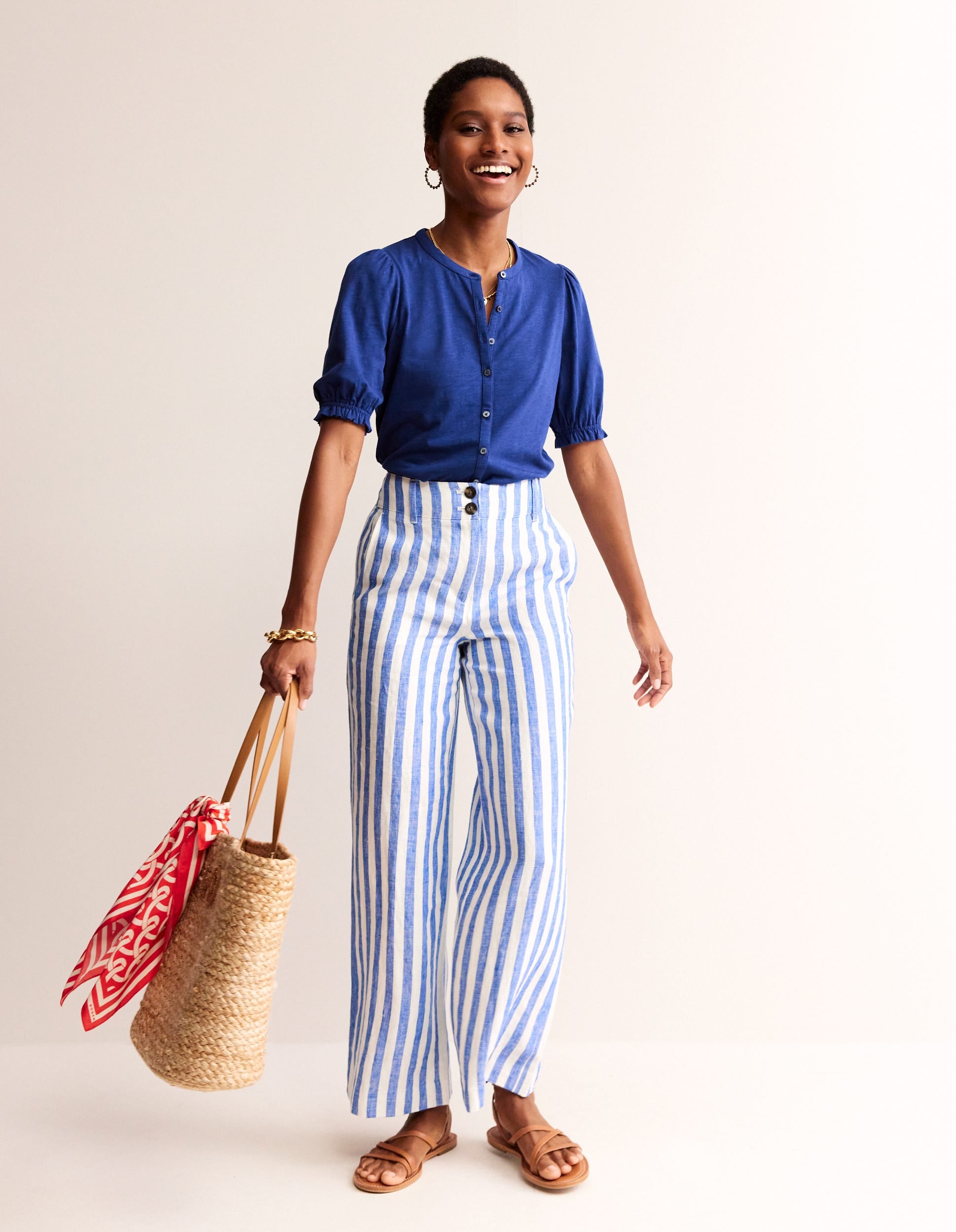 Dolly Puff Sleeve Jersey Shirt-Navy Peony - Image 4