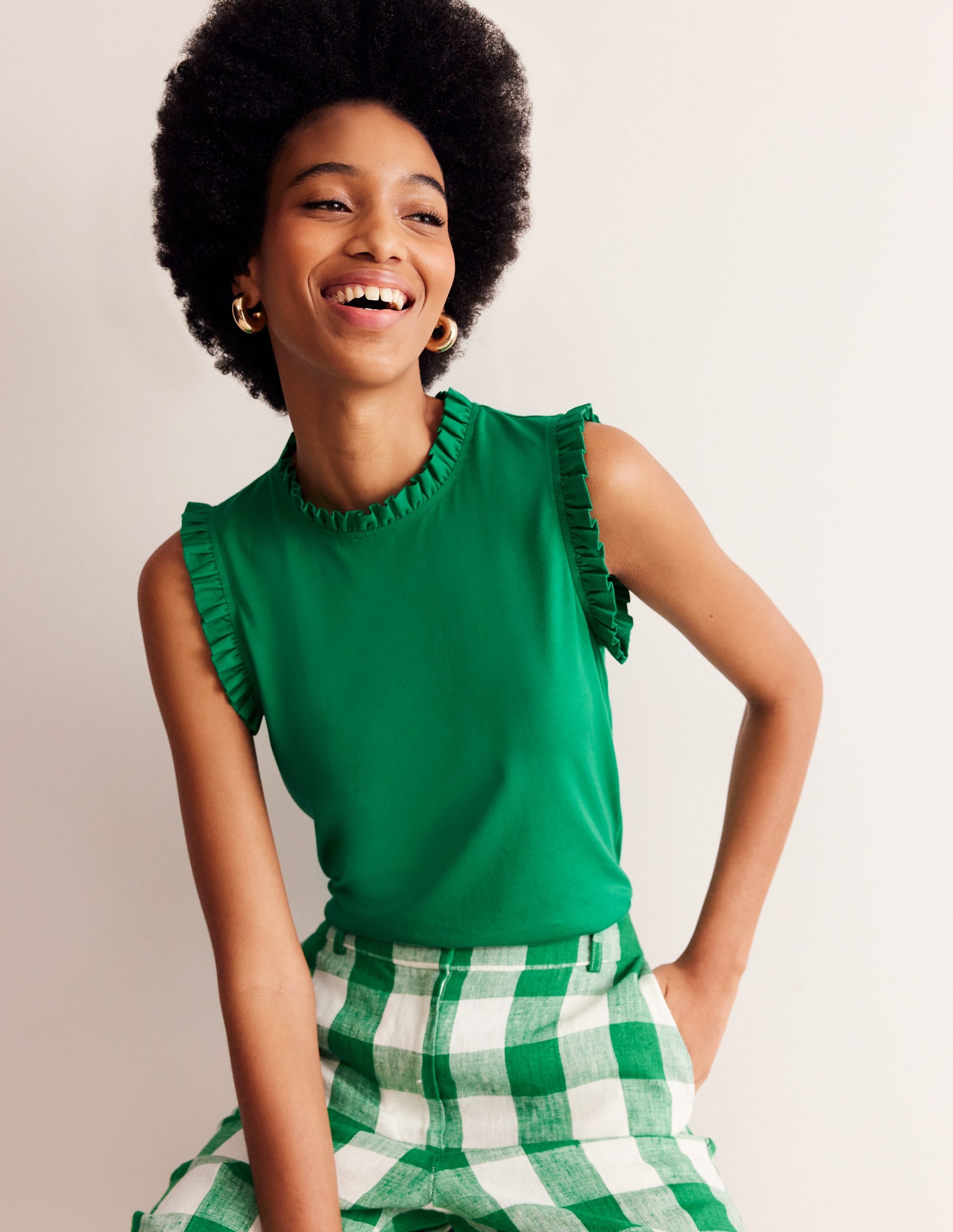 Supersoft Frill Detail Vest-Pepper Green - Image 1