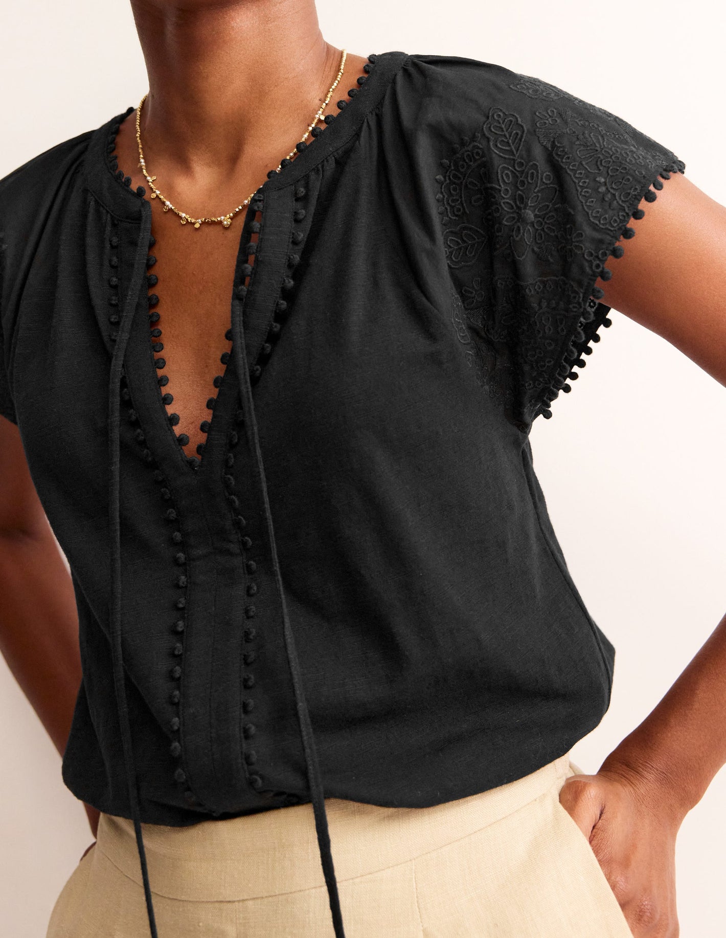 Millie Woven Mix Top-Black