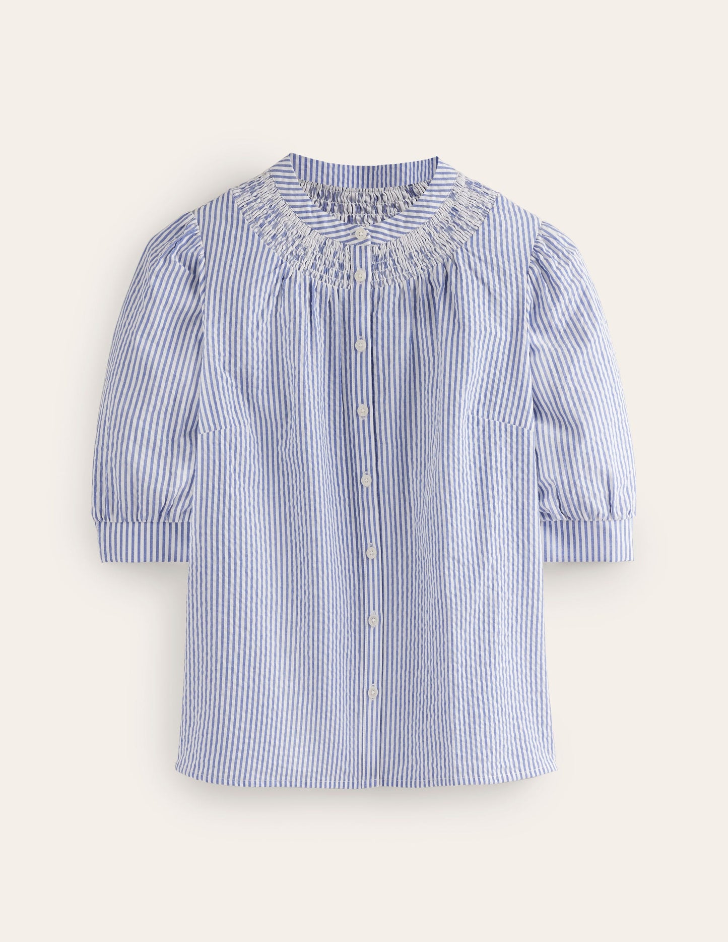 Ada Seersucker Top-Bright Blue, Ivory