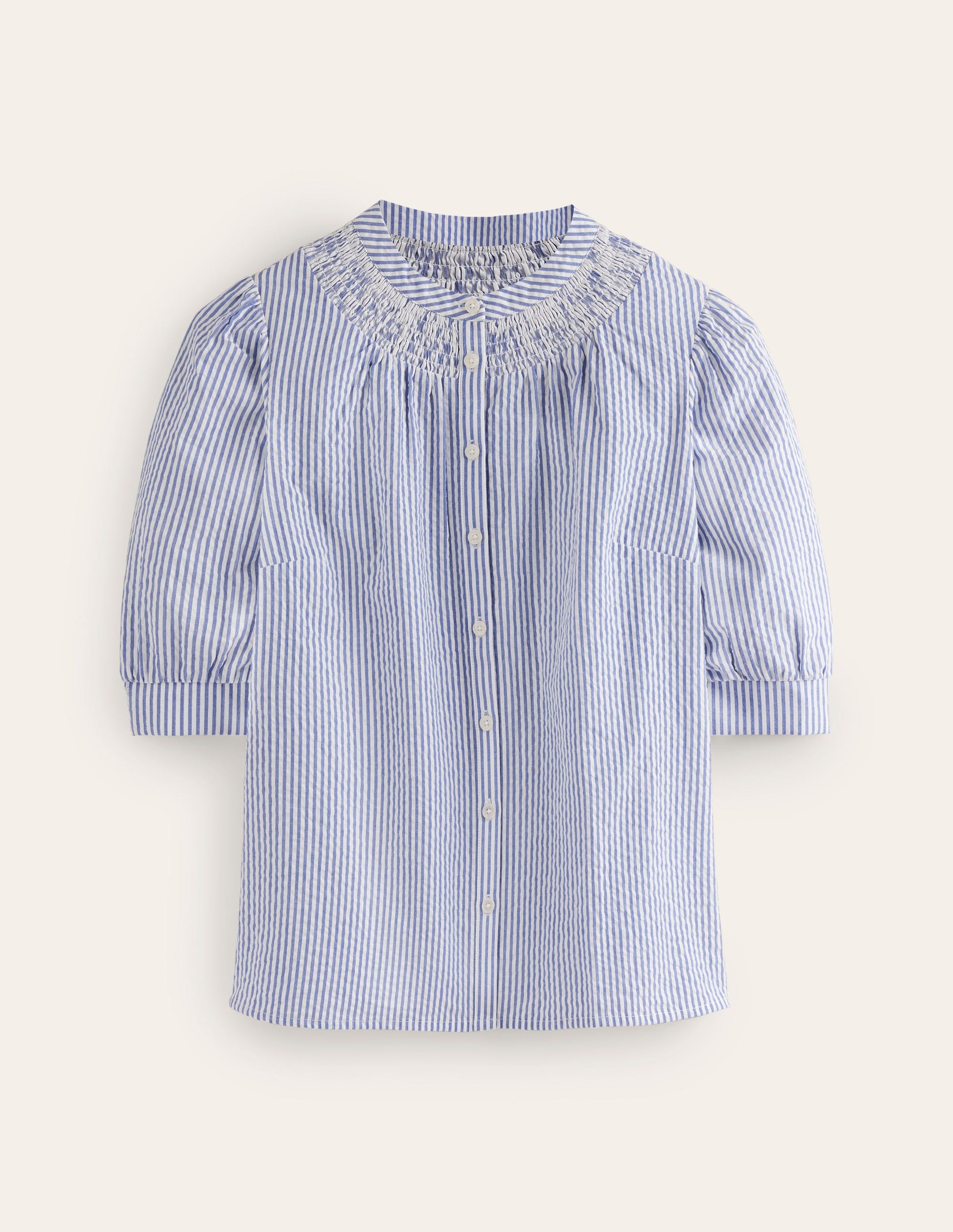 Ada Seersucker Top-Bright Blue, Ivory-5