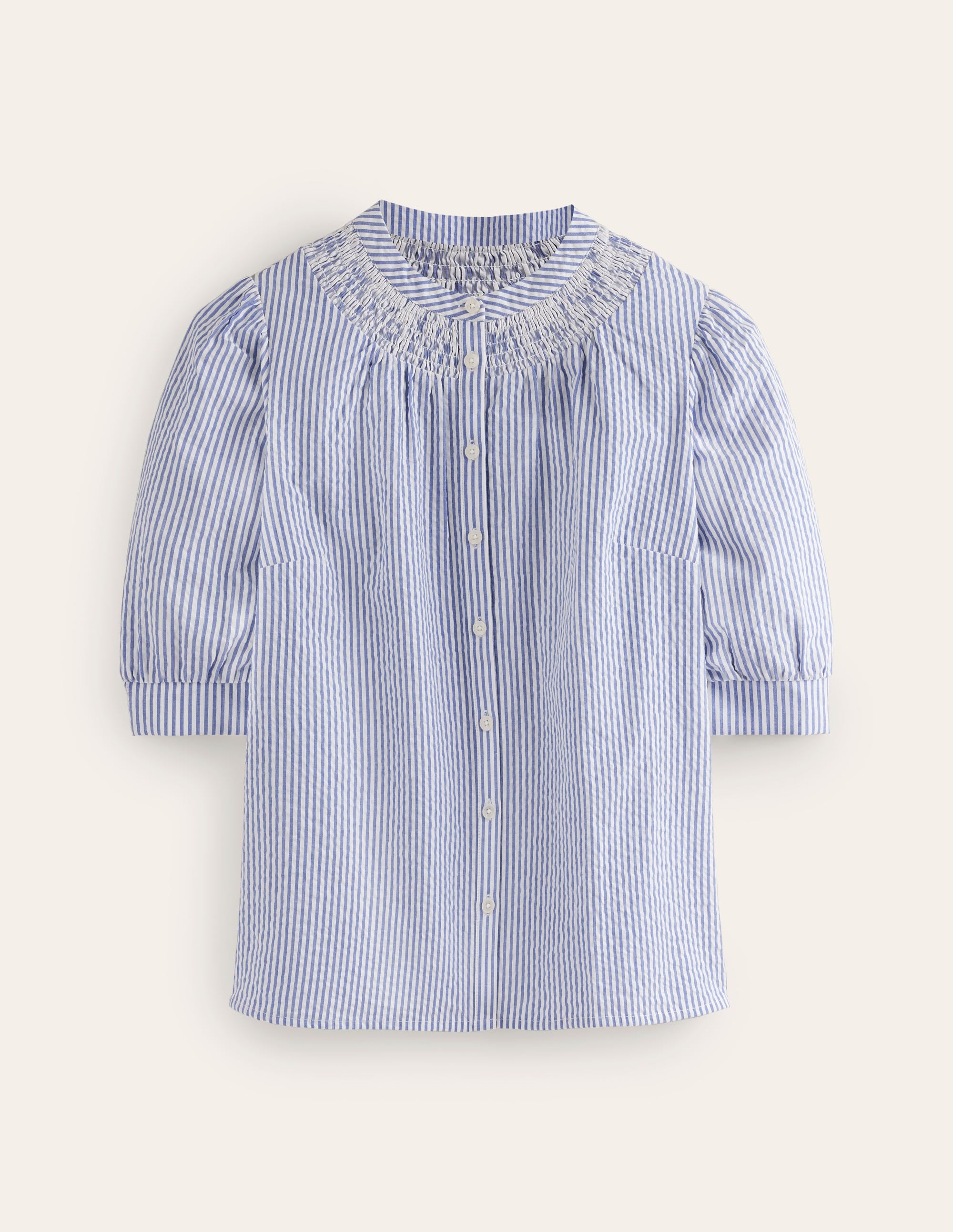 Ada Seersucker Top-Bright Blue, Ivory - Image 5