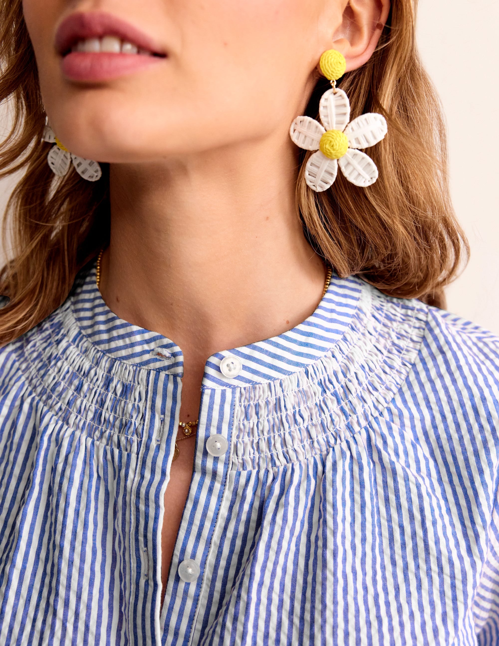 Ada Seersucker Top-Bright Blue, Ivory - Image 3