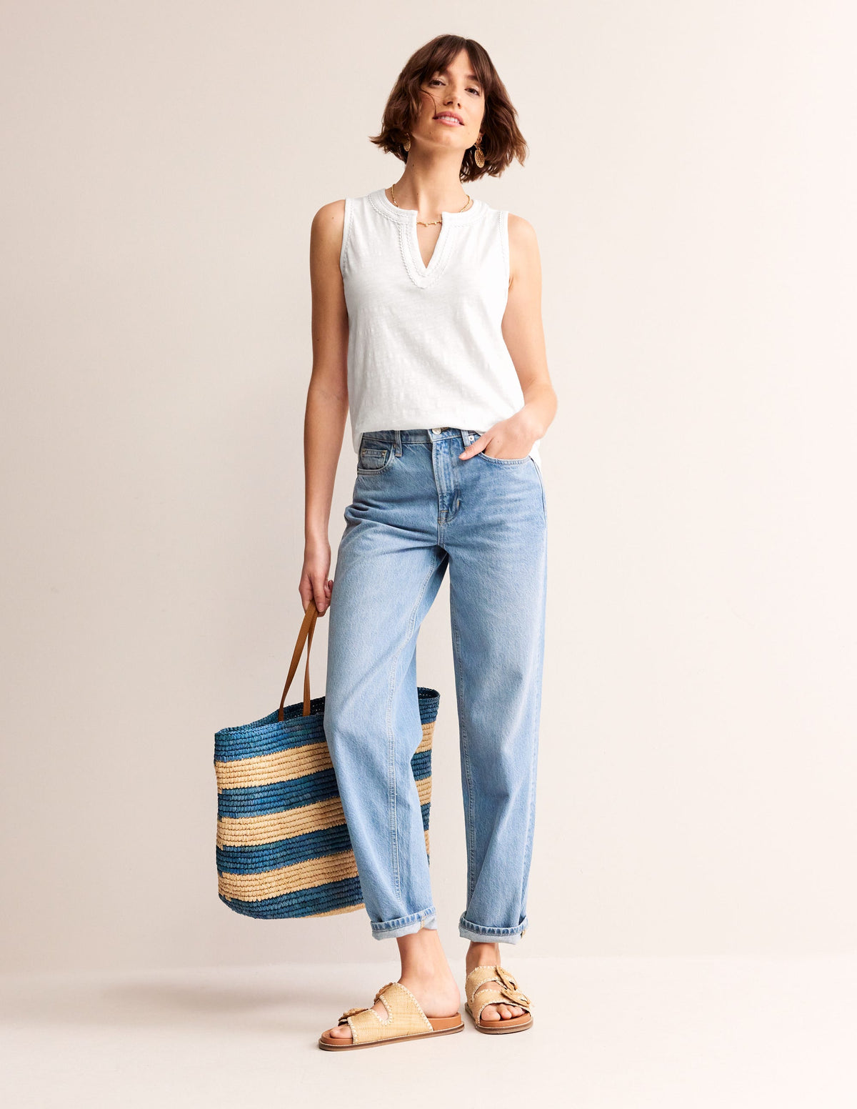 Trim Detail Vest-White-4