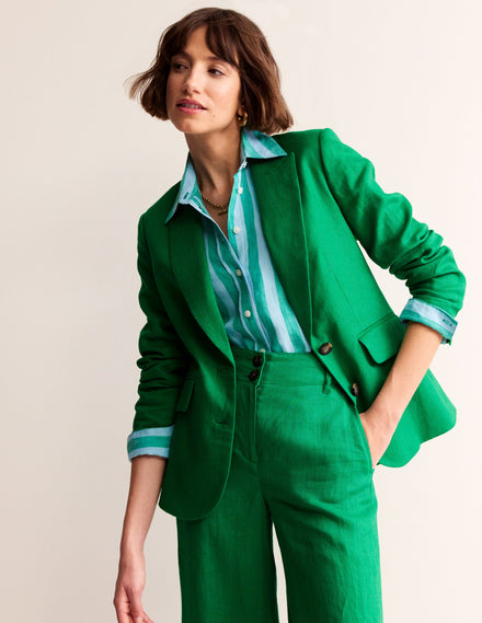 Marylebone Linen Blazer-Green Tambourine