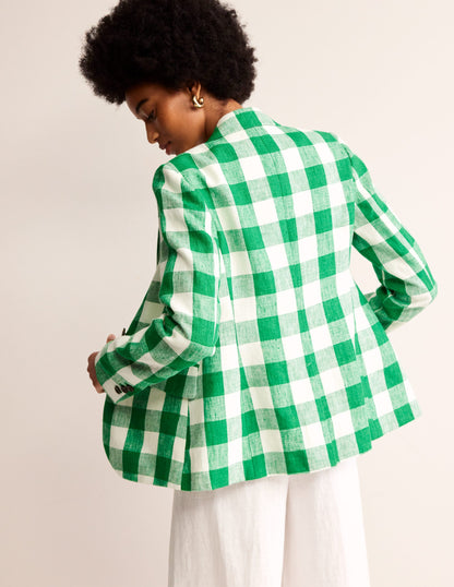 Marylebone Linen Blazer-Green Gingham