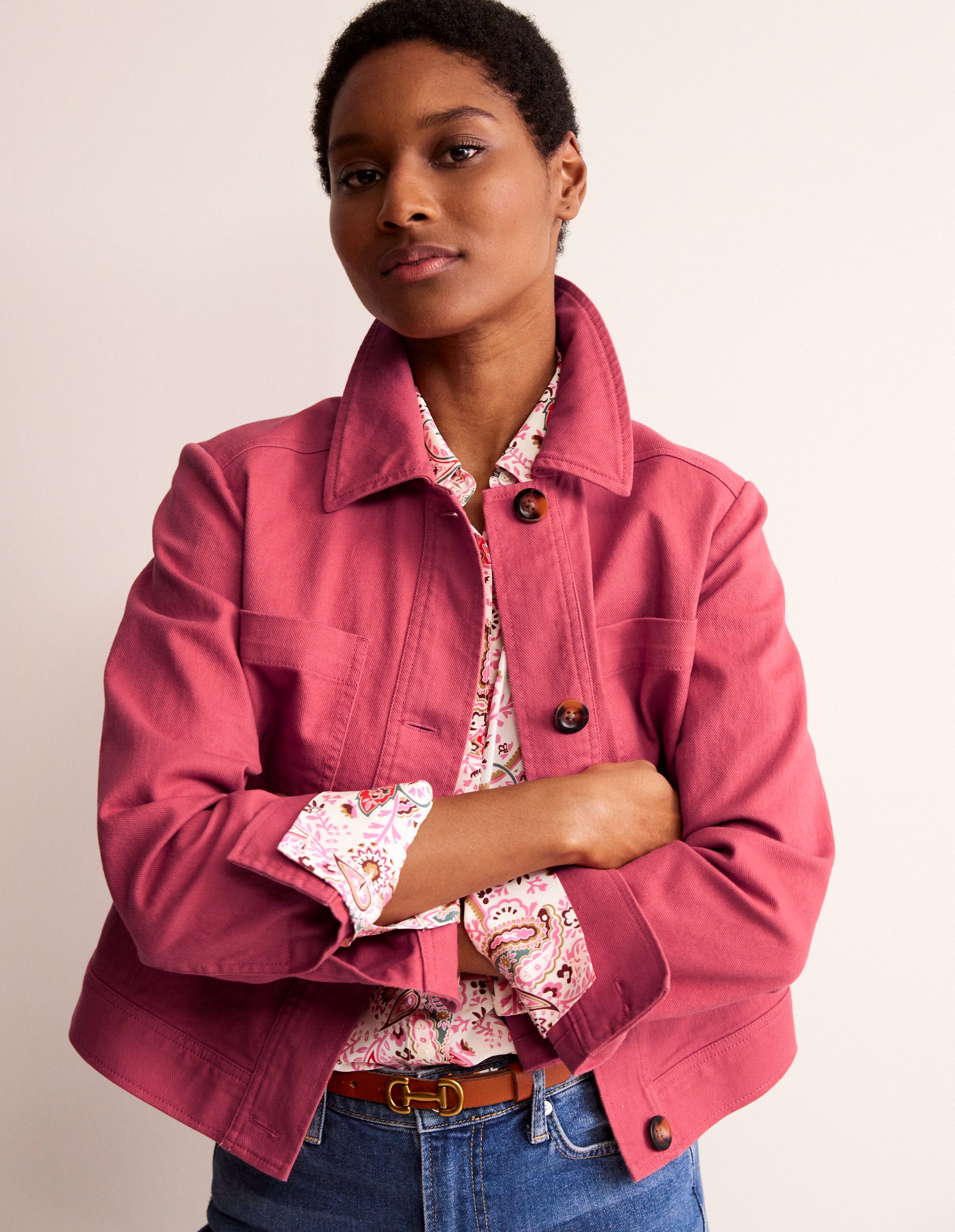Casual Crop Jacket-Pink - Image 1