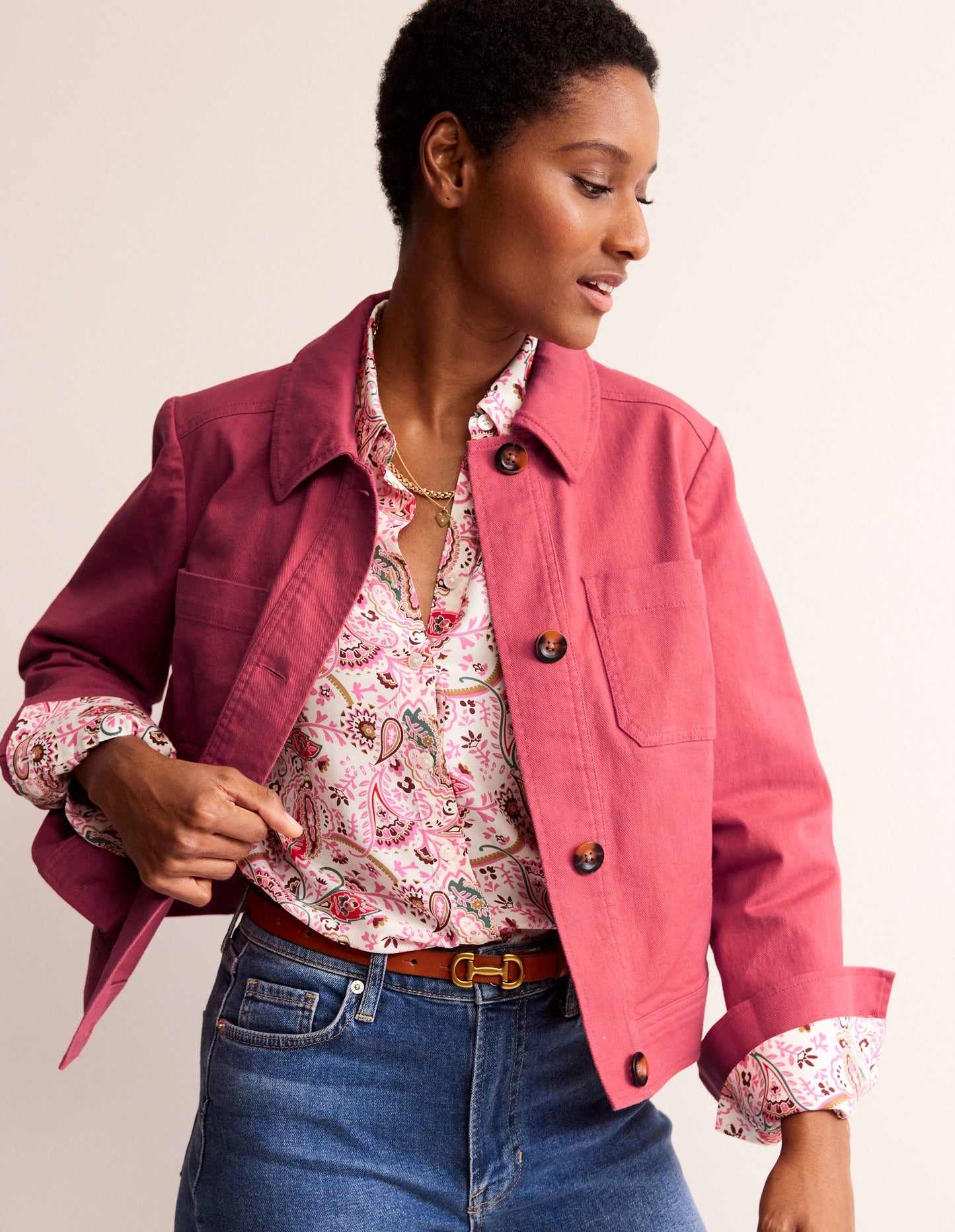 Casual Crop Jacket-Pink