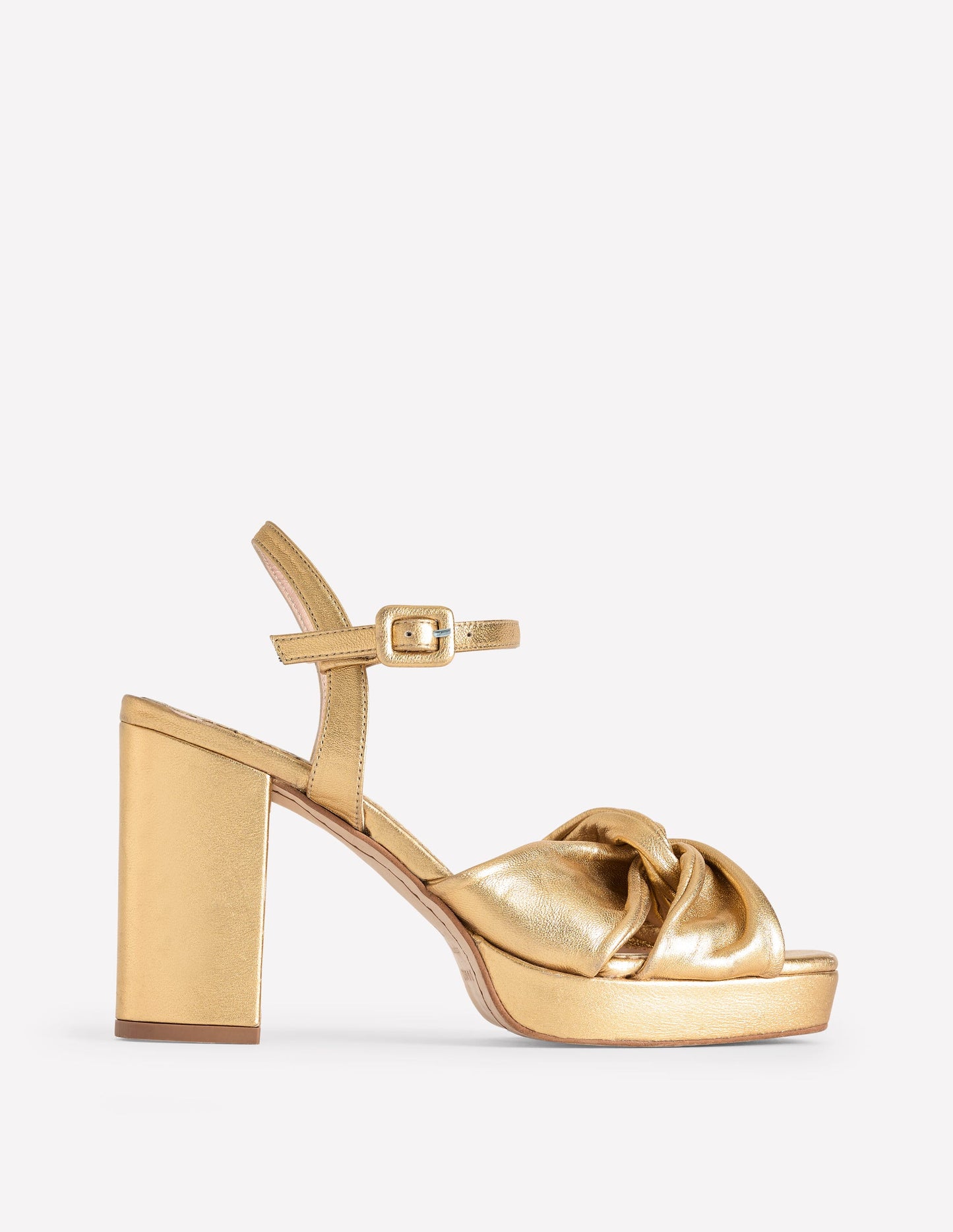 Twist-Front Heeled Platforms-Gold Metallic