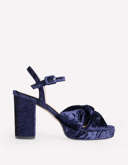 Twist-Front Heeled Platforms-Navy Velvet