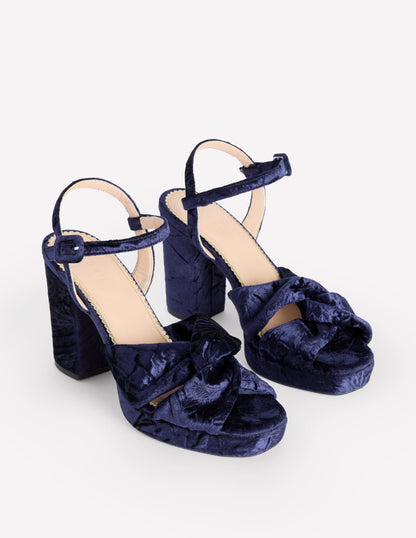 Twist-Front Heeled Platforms-Navy Velvet