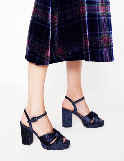 Twist-Front Heeled Platforms-Navy Velvet